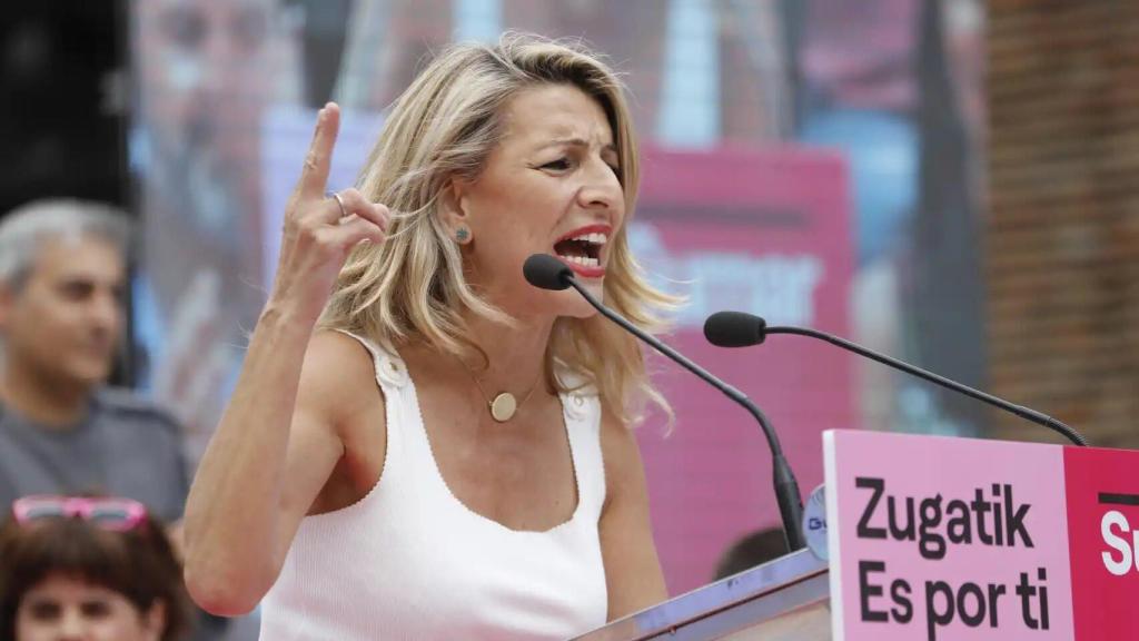 La presidenta de Sumar, Yolanda Díaz, durante un mitin en Vitoria.