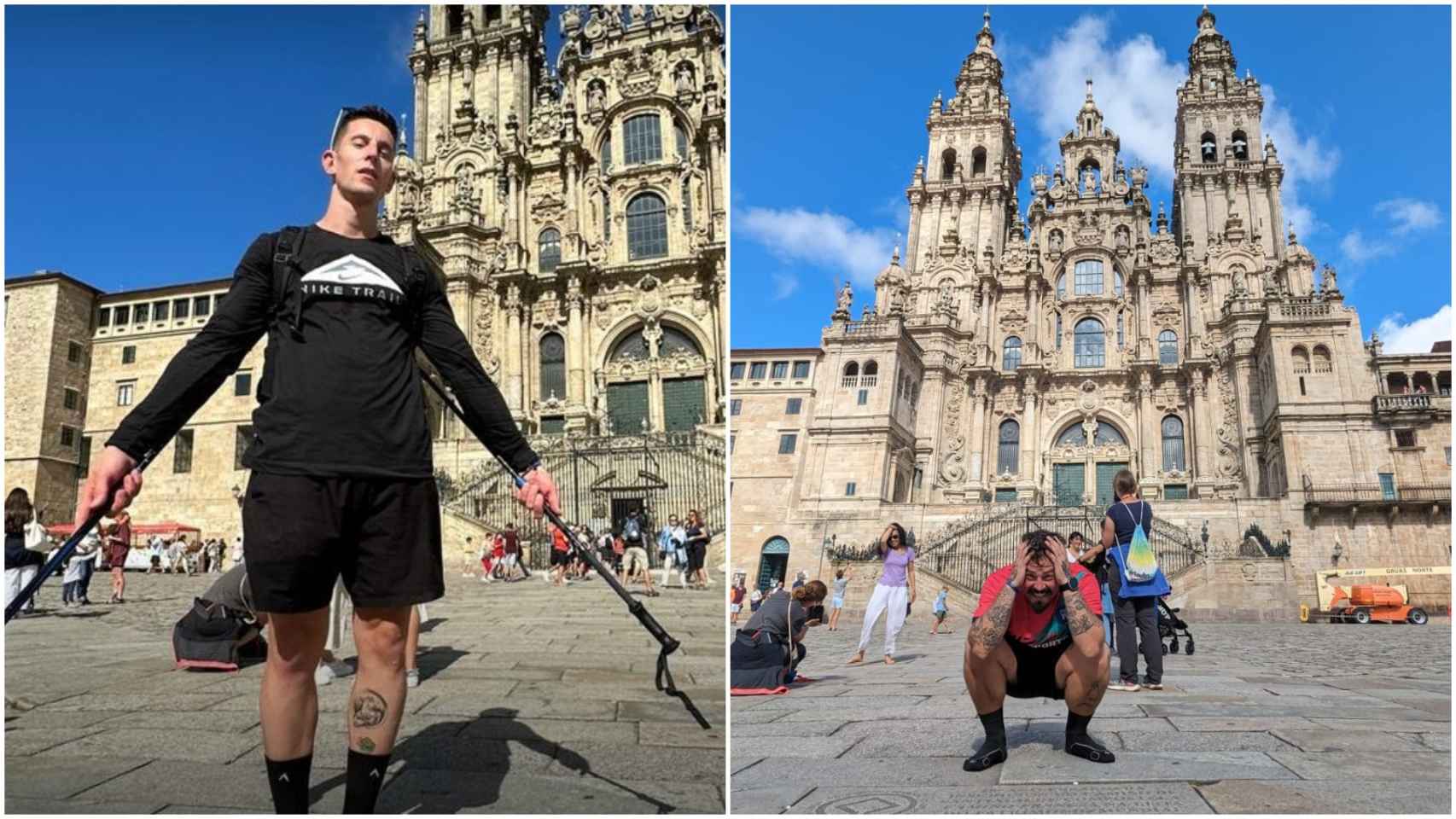 Kike y Emilio a su llegada al Obradoiro.