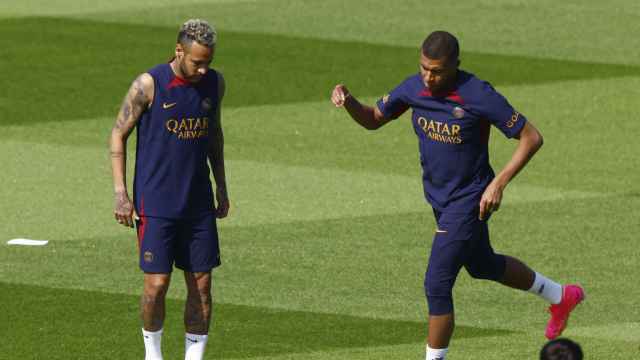 Neymar y Mbappé, en un entrenamiento del PSG.