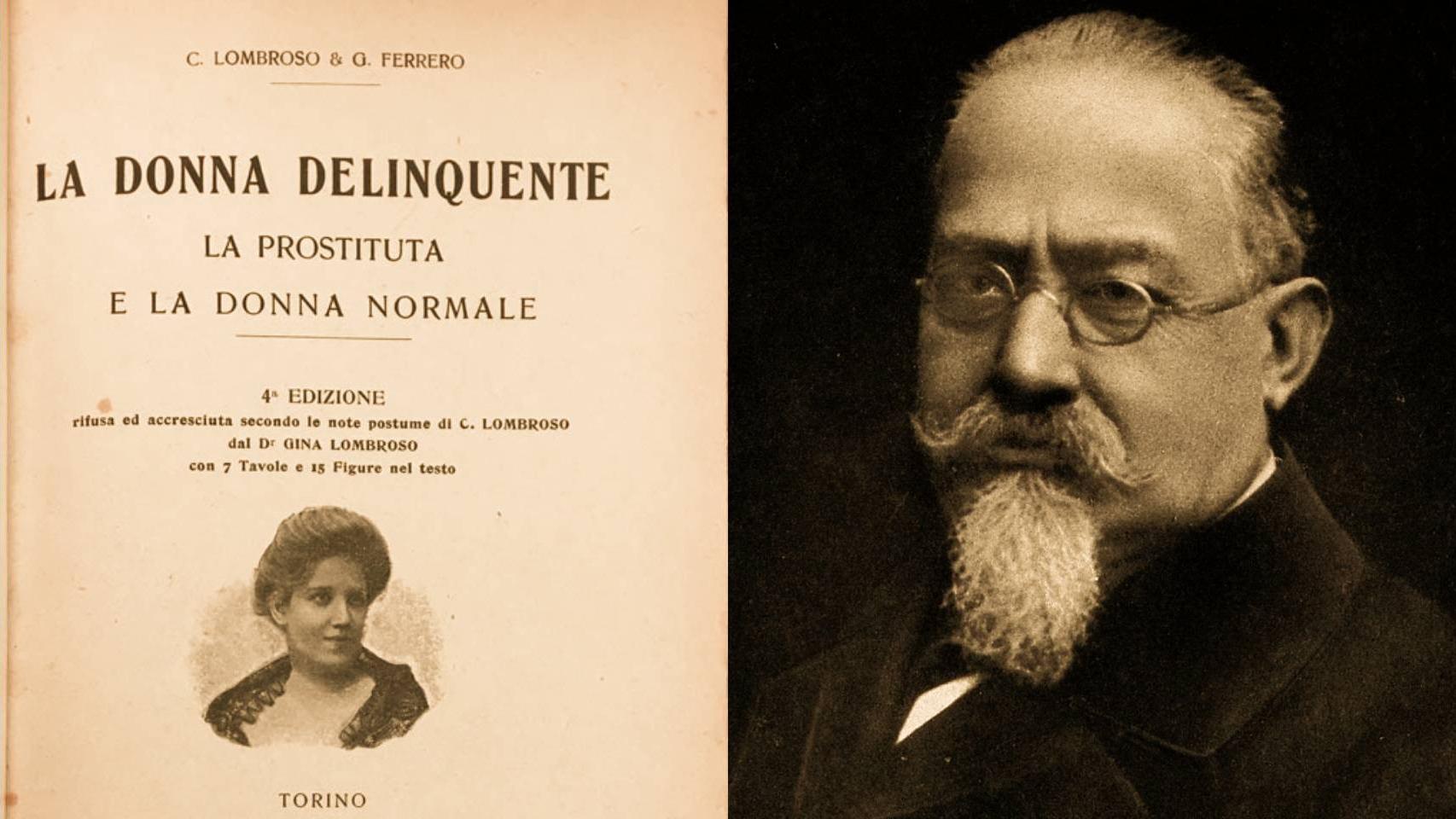 Cesare Lombroso junto a su libro 'La mujer criminal, la prostituta y la mujer normal'.