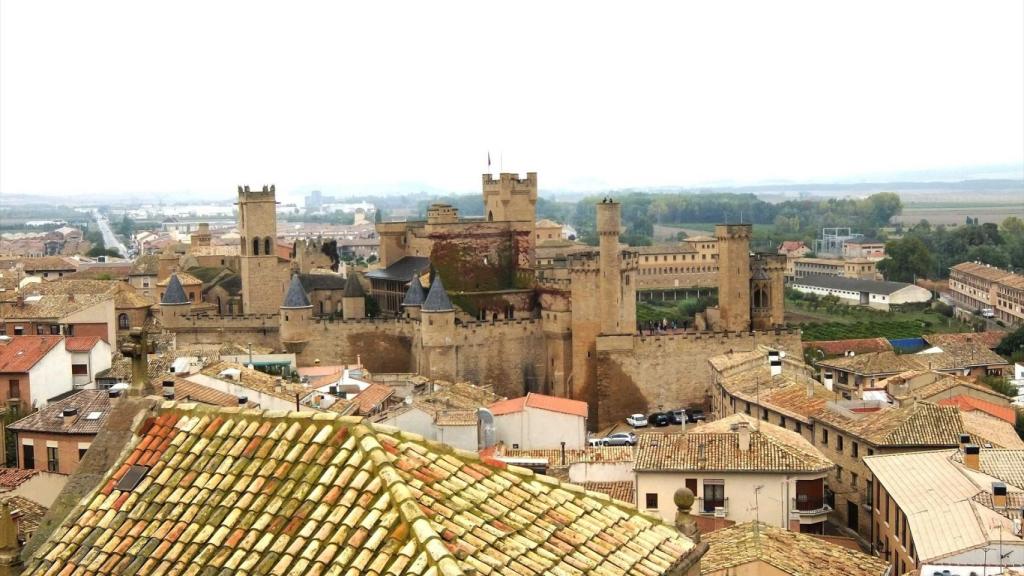 Foto de archivo de Olite con el castillo al fondo.