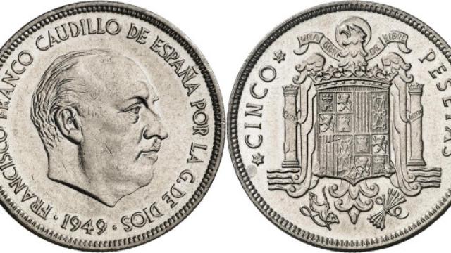 Moneda de 5 pesetas de Franco.