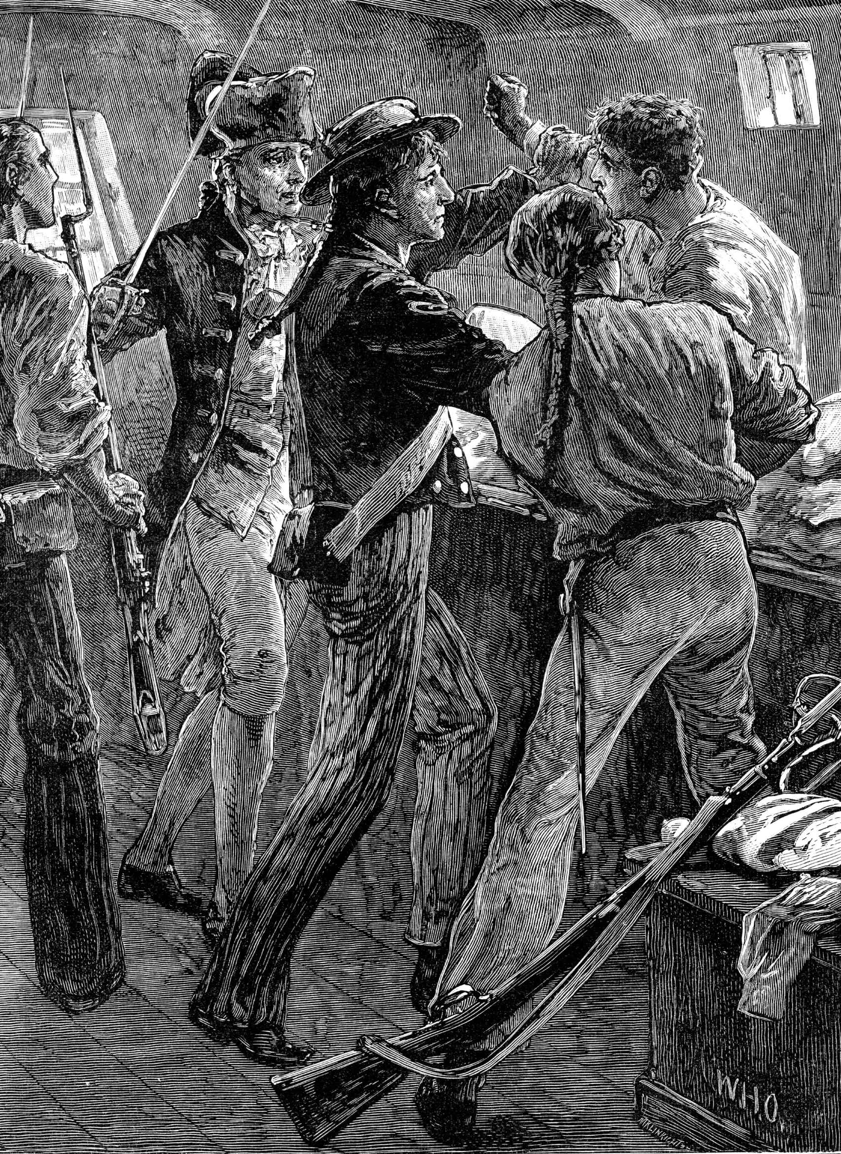 Ilustración que recrea la detención del capitán Bligh por los sublevados de la Bounty