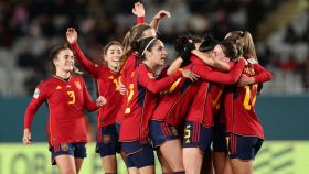 Las jugadoras españolas celebran un gol frente a Zambia en el Mundial femenino.