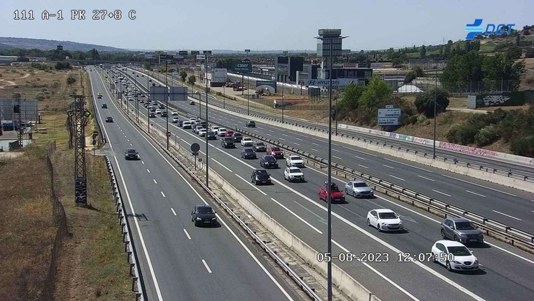 Pantallazo del tráfico en la A-1, sentido salida de Madrid.
