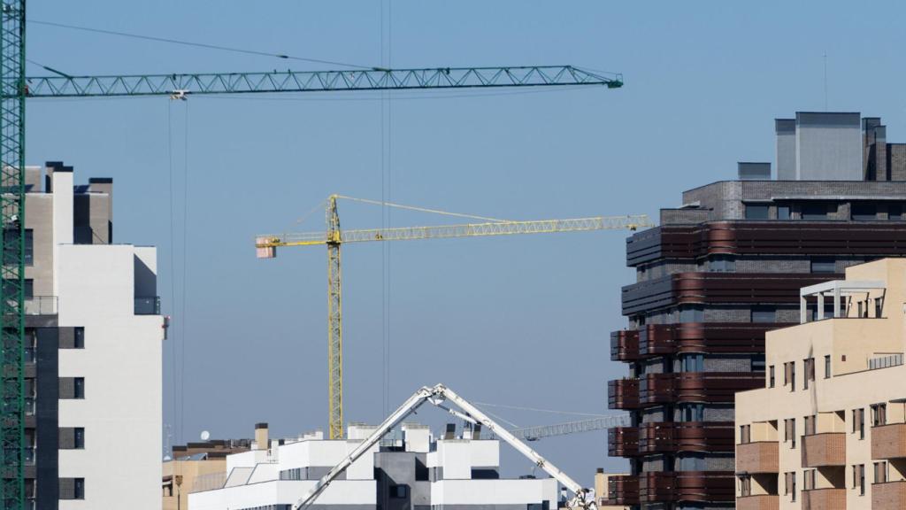 Grúas en una zona de construcción de edificios.