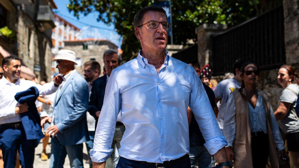 Alberto Núñez Feijóo, líder del PP, en la Festa do Albariño de Cambados, Pontevedra, el pasado domingo.