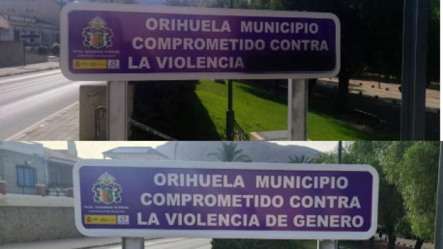 El cartel, con y sin las pintadas.