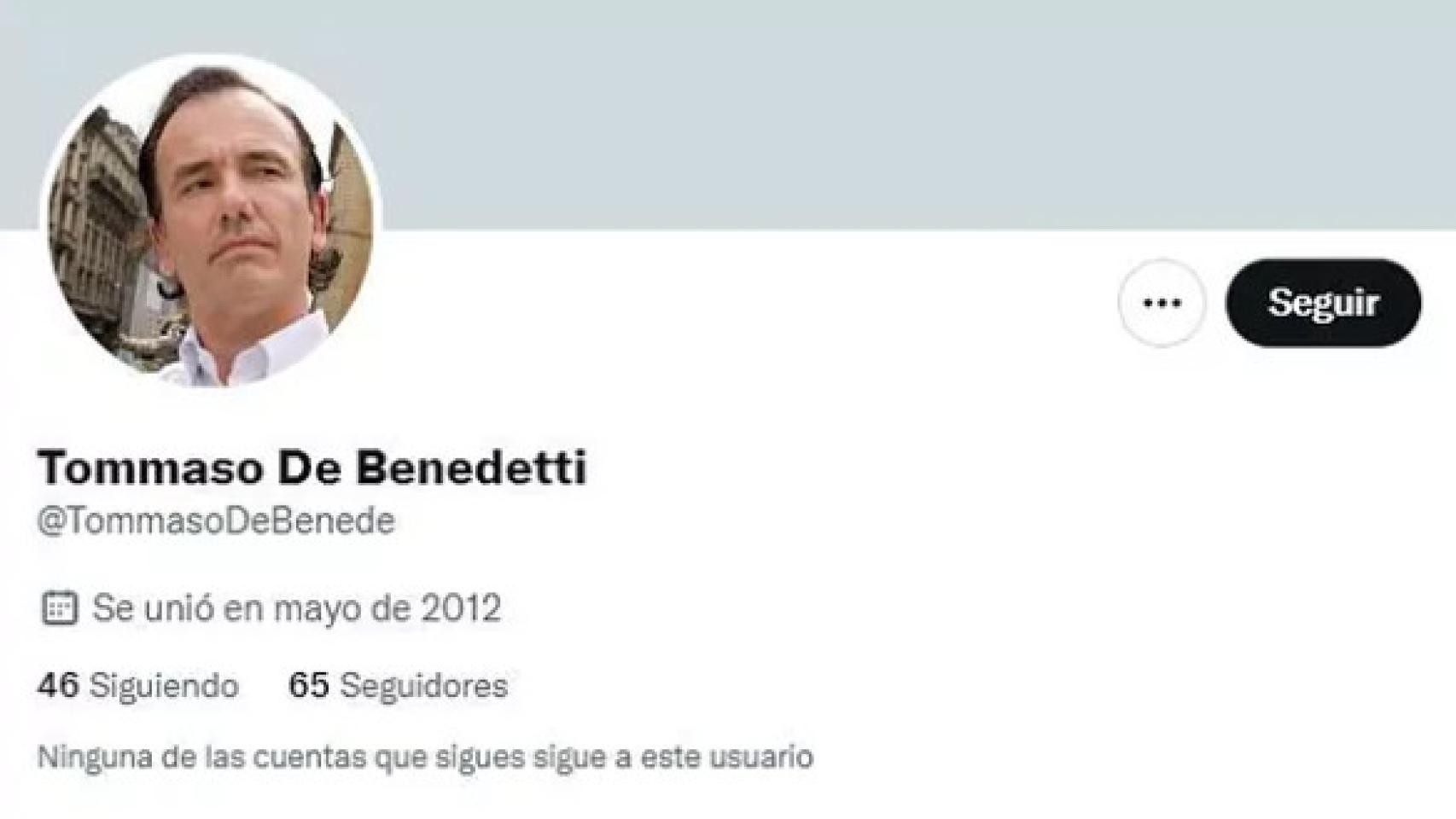 Un perfil falso de Twitter de Tommaso Debenedetti, el comunicador italiano 'rey de las fake news'.