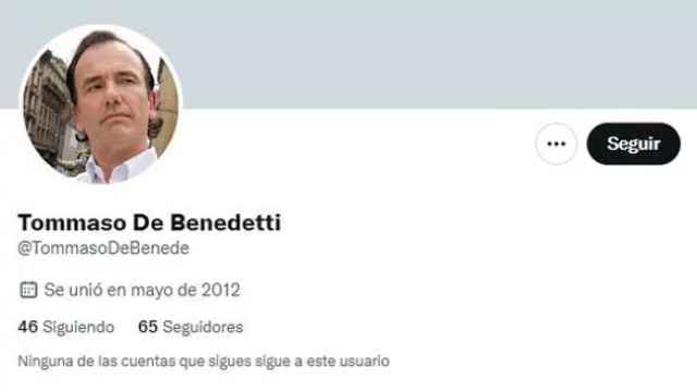 Un perfil falso de Twitter de Tommaso Debenedetti, el comunicador italiano 'rey de las fake news'.