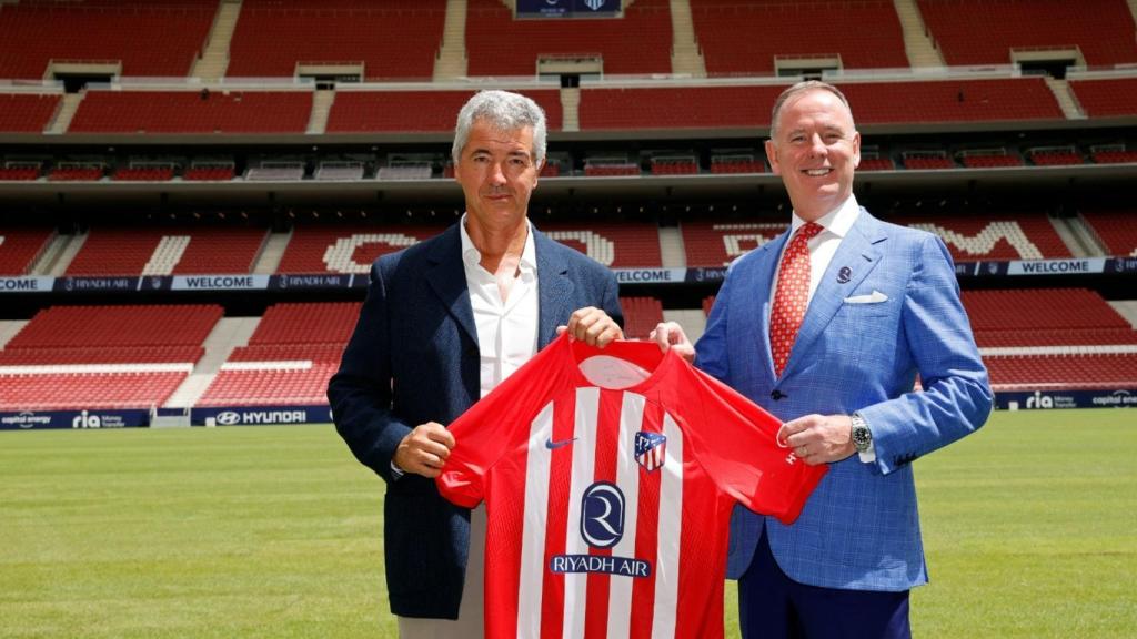 Gil Marín, CEO del Atlético de Madrid, durante la presentación del acuerdo.