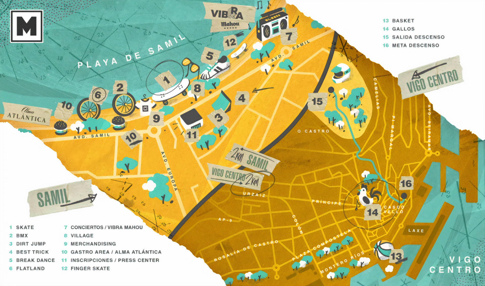 Mapa de los escenarios y actividades. Fuente: O Marisquiño