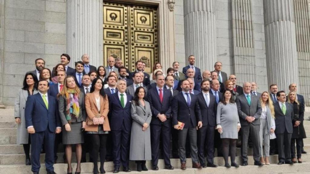 Foto de familia de los 52 diputados de Vox al principio de la anterior legislatura.