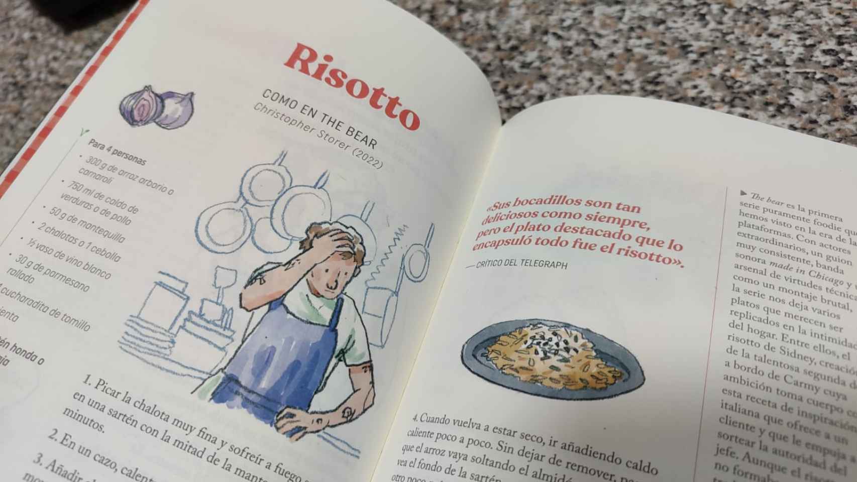 La receta del risotto de 'The Bear' en el libro 'Cocinando con palomitas'.