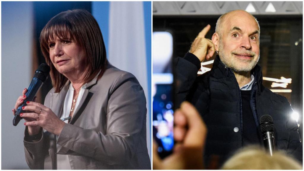 Patricia Bullrich y Horacio Rodríguez Larreta, en sus respectivos actos de final de campaña.