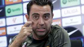 Xavi, en rueda de prensa con el FC Barcelona.