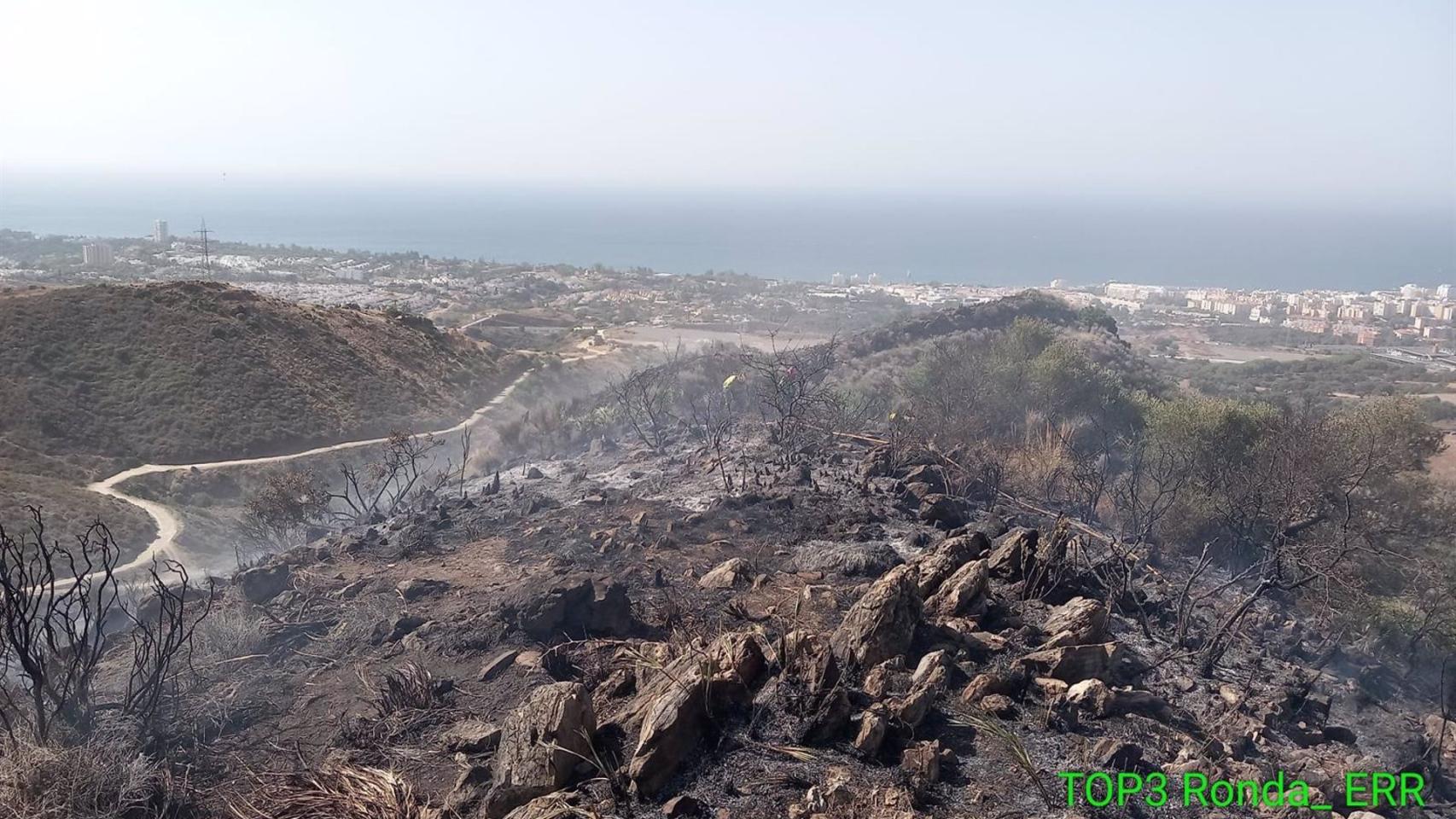 Paraje de Ojén afectado por el incendio.