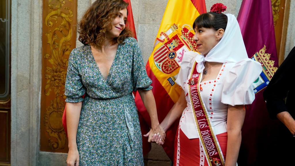 La presidenta de la Comunidad de Madrid, Isabel Díaz Ayuso, hoy  en los actos de celebración de la festividad de la Virgen de la Paloma.