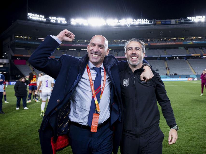 Luis Rubiales y Jorge Vilda celebran el pase de España a la final del Mundial femenino