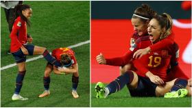 Las celebraciones de Salma Paralluelo y Olga Carmona de sus goles en las semifinales