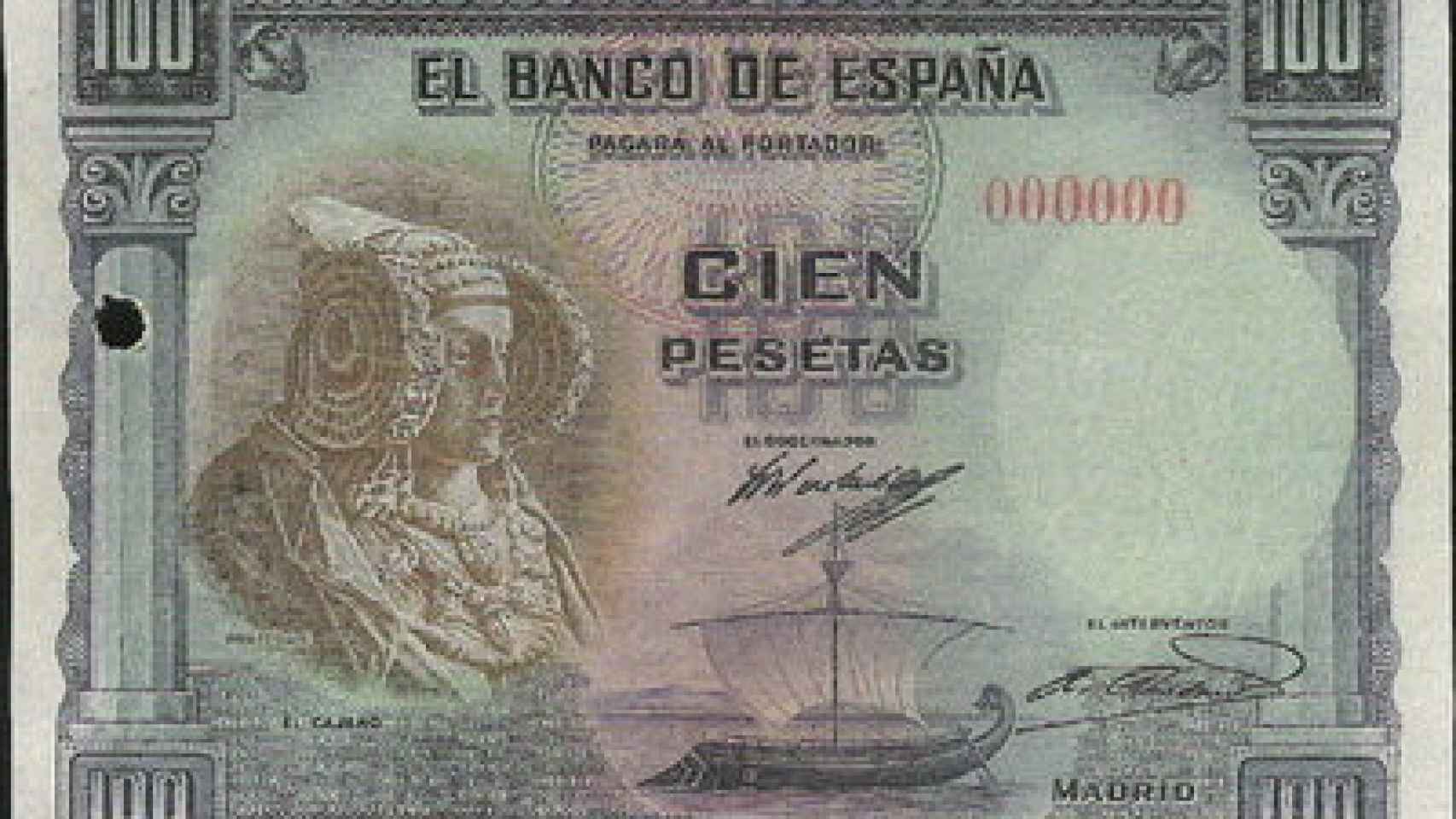 Así es el billete de 100 pesetas de la Dama de Elche.