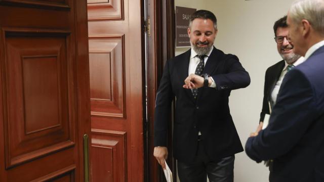 El presidente de Vox, Santiago Abascal, presenta este martes en el Congreso sus credenciales como diputado nacional.