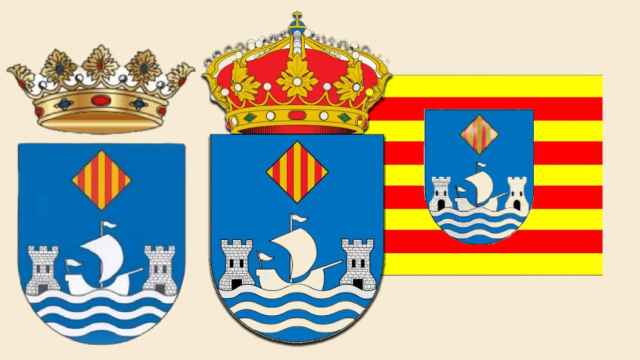 Evolución del escudo en la bandera de La Vila Joiyosa.