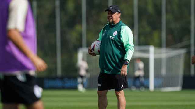 Rafa Benítez en un entrenamiento del Celta.