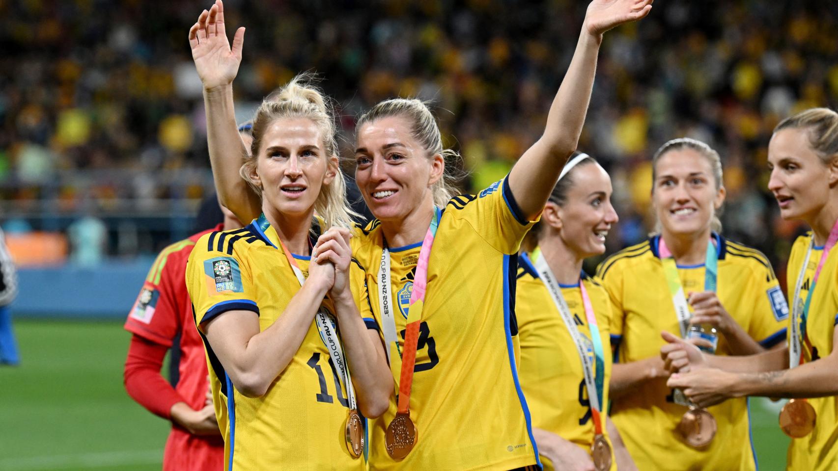 Las jugadoras suecas, con el bronce al cuello.