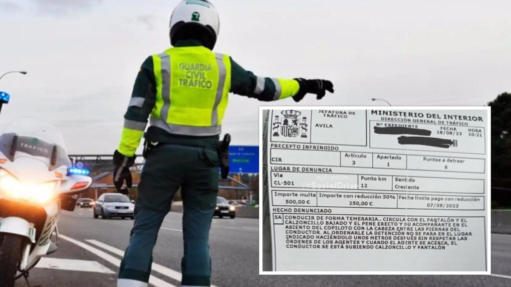 Imagen de archivo de un Guardia Civil de Tráfico y una multa.