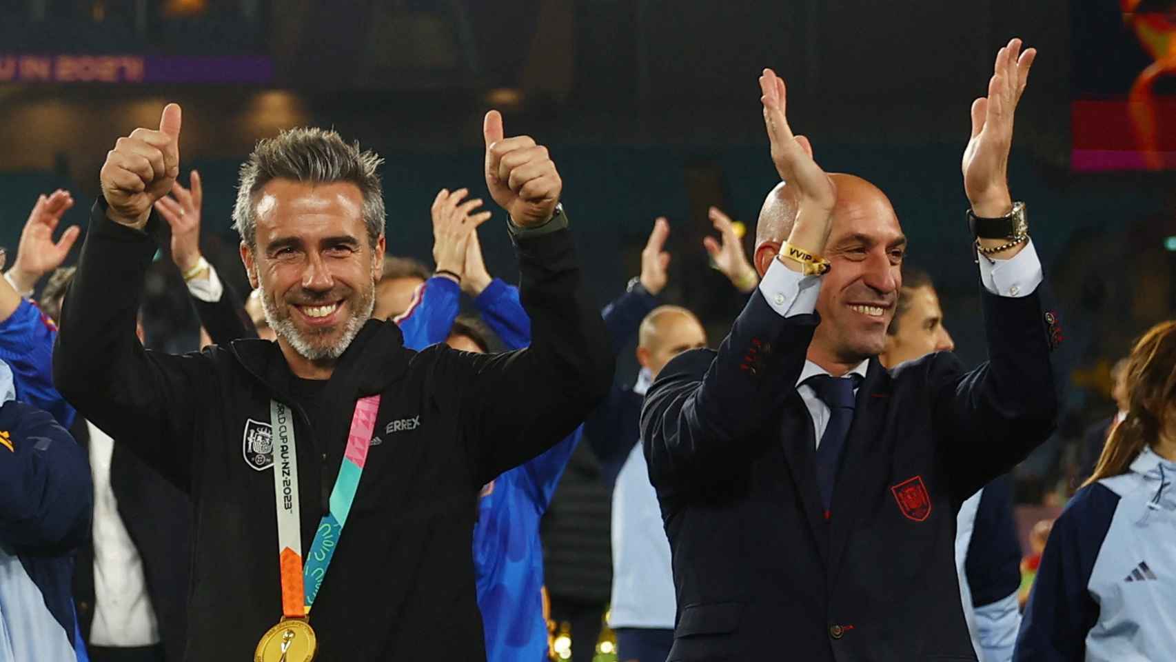 Jorge Vilda y Luis Rubiales, tras la final del Mundial de fútbol femenino.