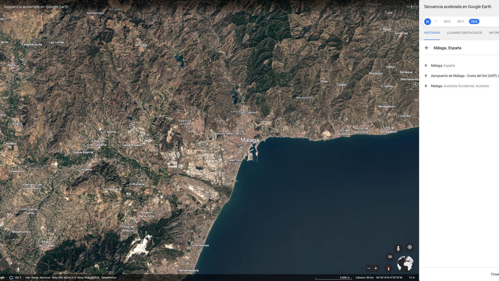 Mapa de Málaga en el Timelapse.