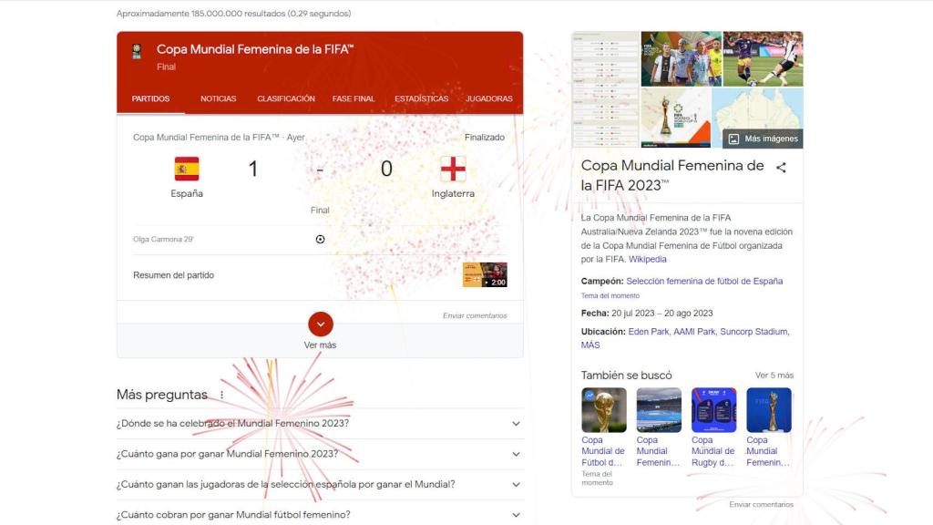 Los fuegos artificiales creados por Google para celebrar la victoria de la selección española