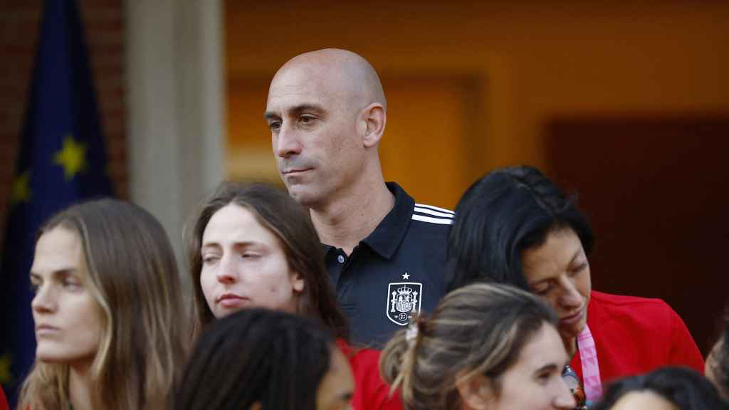Luis Rubiales durante la recepción a la Selección en La Moncloa