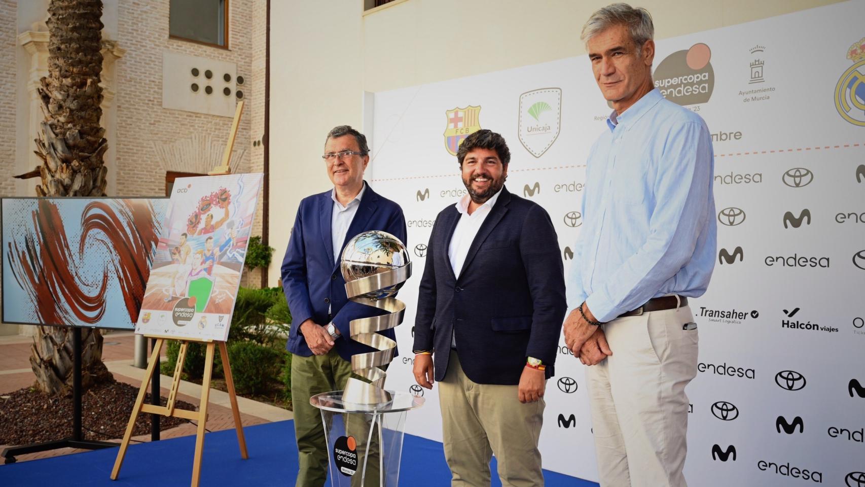 Ballesta, López Miras y Martín, este martes, en el sorteo del torneo celebrado en San Esteban.