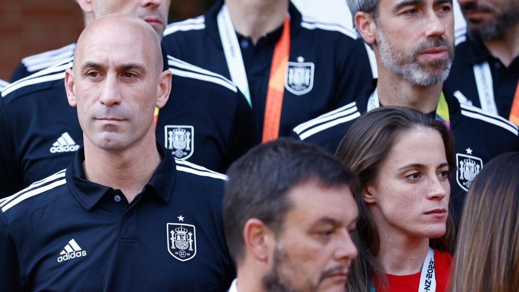 Luis Rubiales durante la recepción con el presidente del Gobierno en La Moncloa.