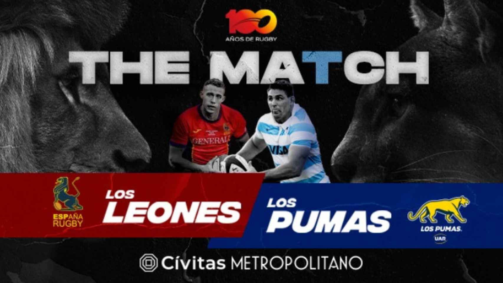 Cartel anunciante del partido de Los Leones y Los Pumas.