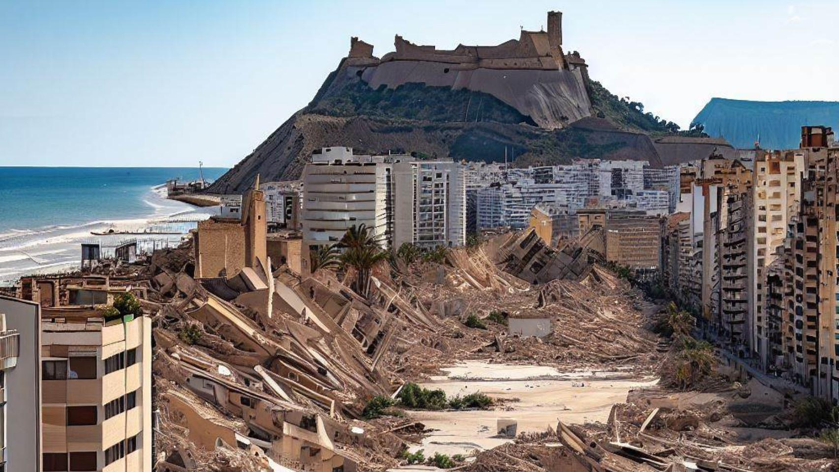 La ciudad de Alicante destruida por un terremoto, en una imagen ficticia de Bing