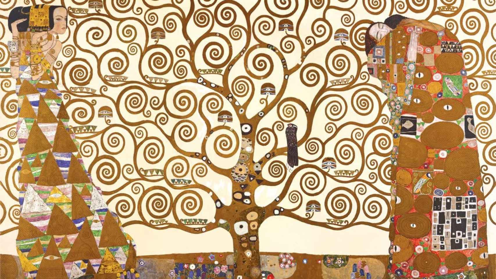 Representación de la pintura al óleo 'Árbol de la vida' (Klimt, 1909).
