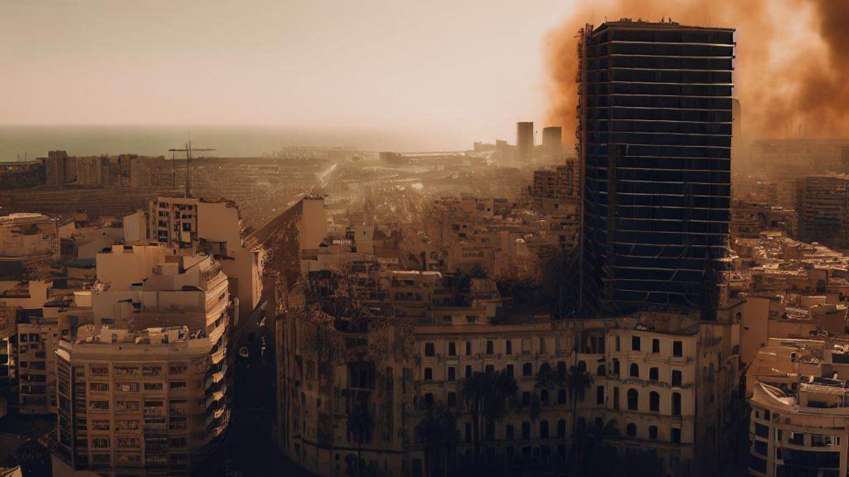 Imagen ficticia de la destrucción de Alicante, creada con Bing.
