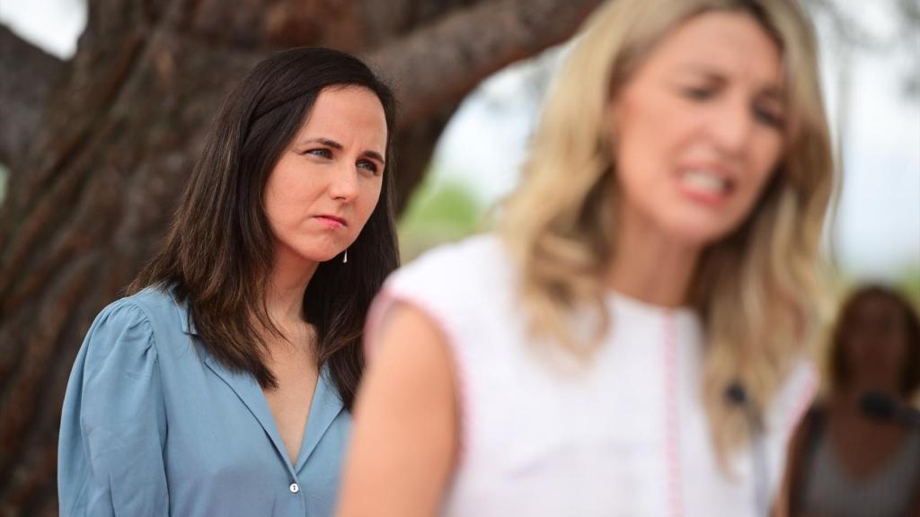 La secretaria general de Podemos, Ione Belarra, durante un acto de Sumar en Navarra el 17 de julio.