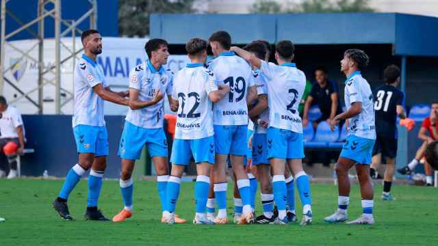 Los jugadores del Málaga CF celebran un gol durante la pretemporada