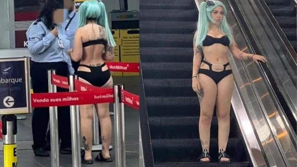 La 'influencer' Kine-Chan, en el aeropuerto donde no la dejaron pasar.