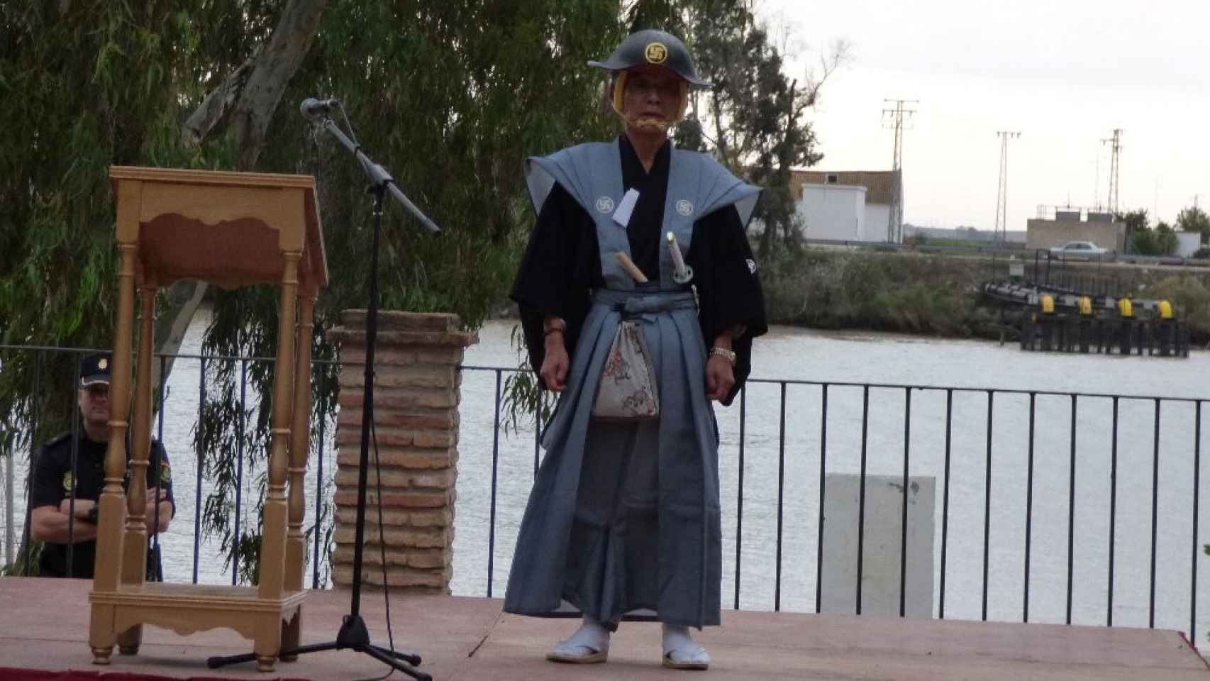 El samurái Hasekura Tsunetaka, XIII generación, heredero del histórico. Falleció en 2019 y su sucesor ya ha visitado Coria del Río dos veces.