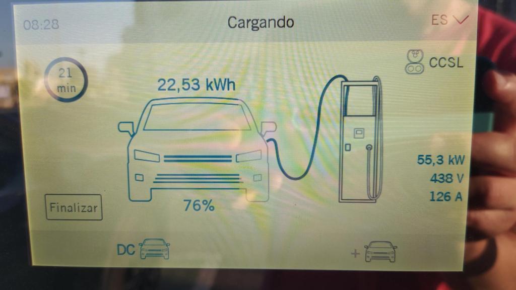 Imagen de una recarga de 22 kW en 21 minutos, carga que nos da para unos 150 km.