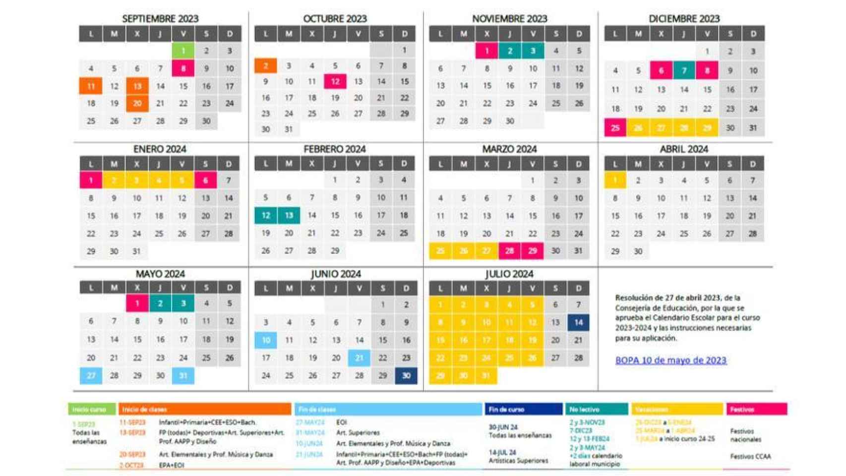 Calendario Escolar Asturias 2023-24