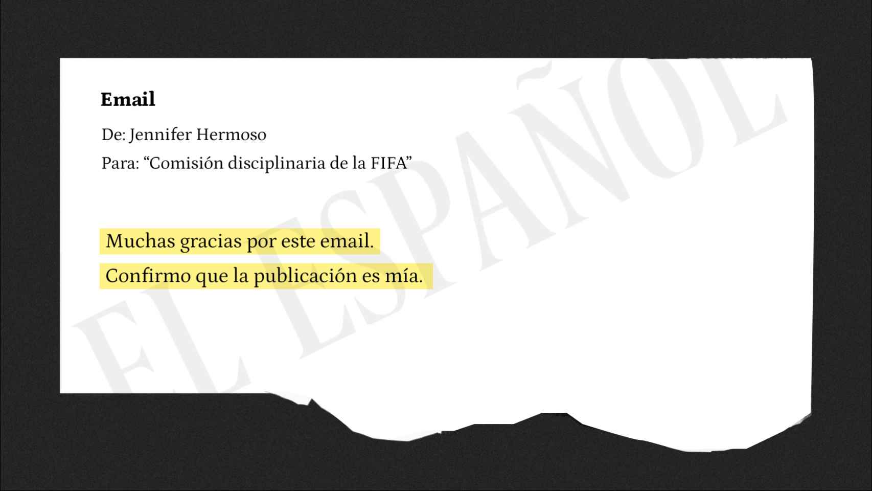 Email de Jennifer Hermoso a la Comisión Disciplinaria de la FIFA