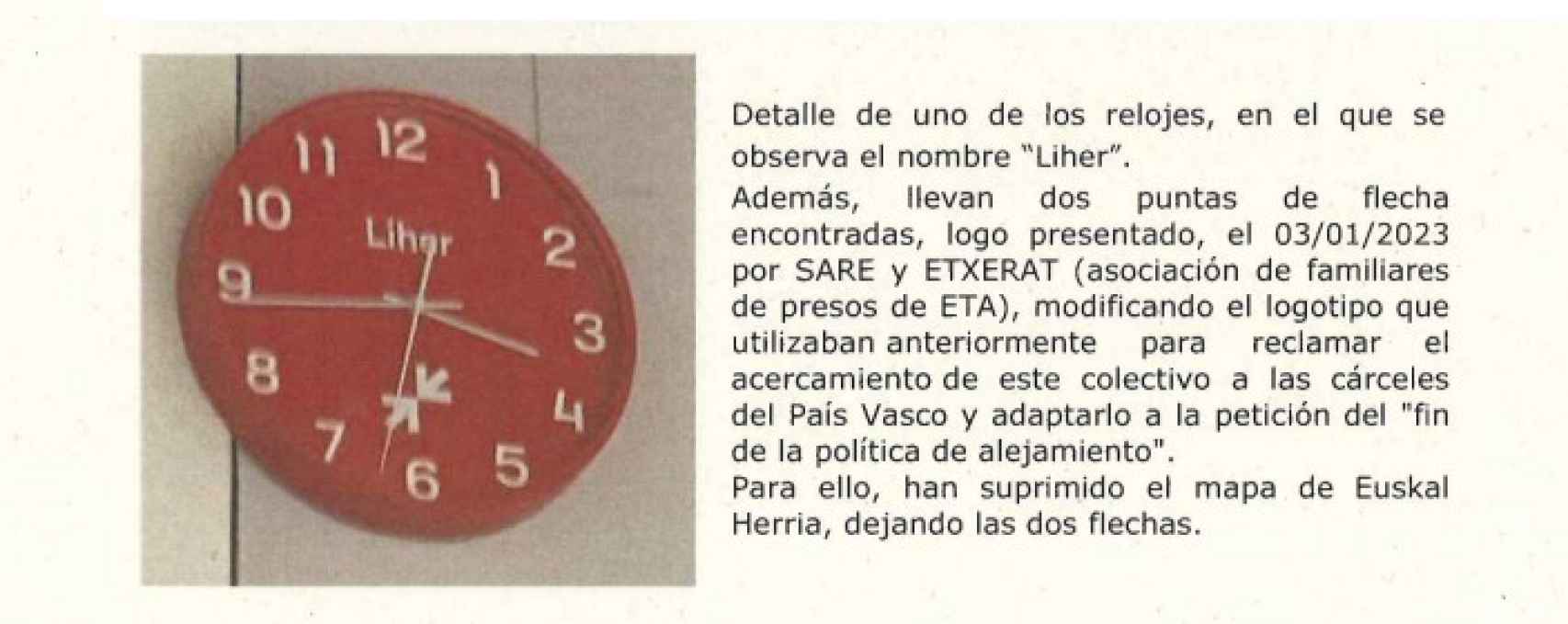 Fragmento del informe de la Ertzaintza sobre los 19 relojes exhibidos en la caseta.