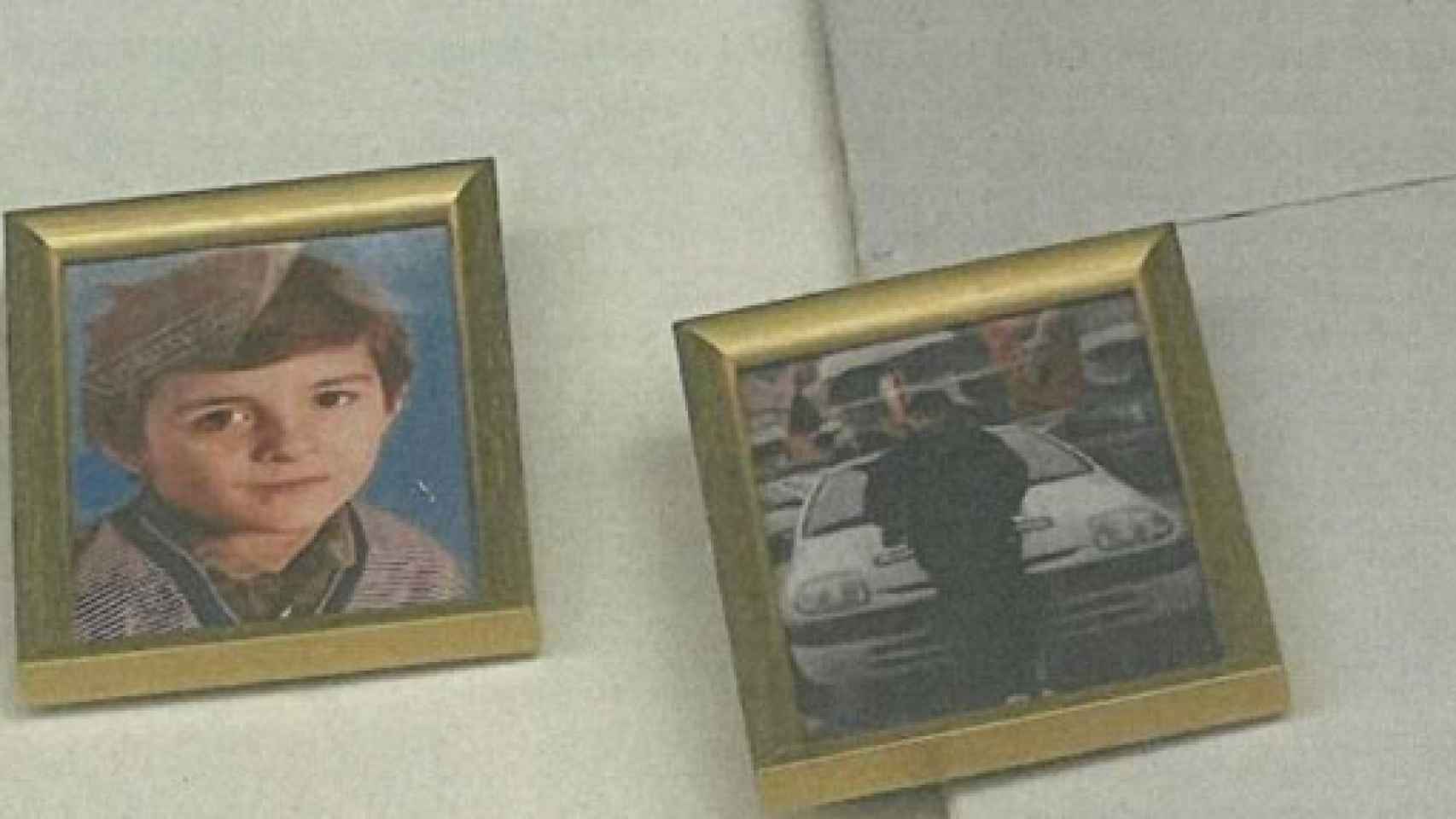 Fotografías de juventud de un preso etarra aún encarcelado, exhibida en una caseta de Bilbao.