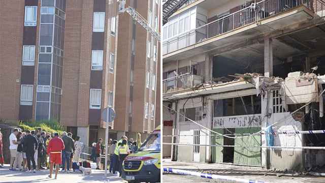 A la izquierda, los Bomberos trabajan en la calle Juan de Valladolid tras la explosión y a la derecha imagen del edificio de la calle Goya tras la explosión del 1 de agosto